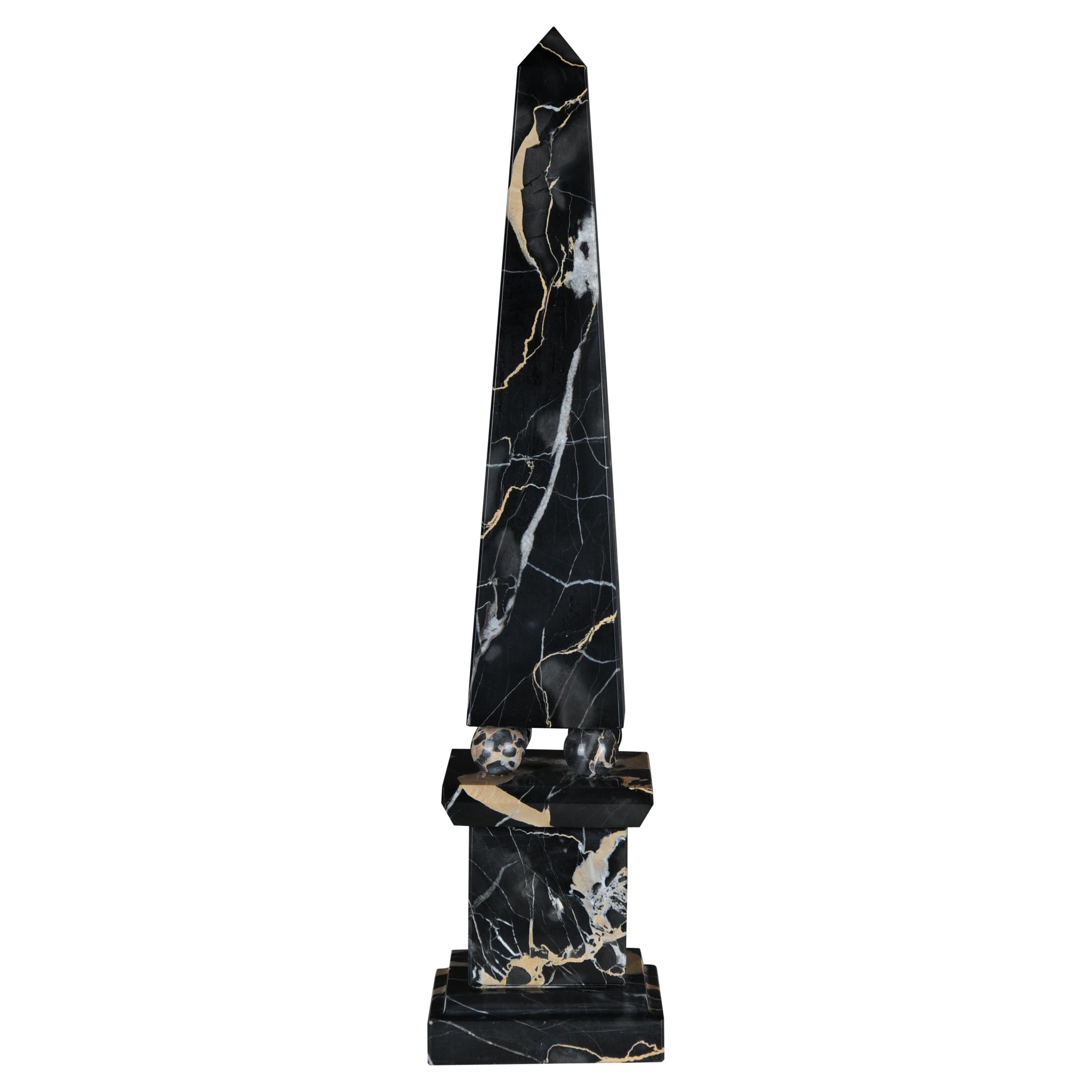 20th Century Imposing Black Marble Obelisk, Neoclassicism Style