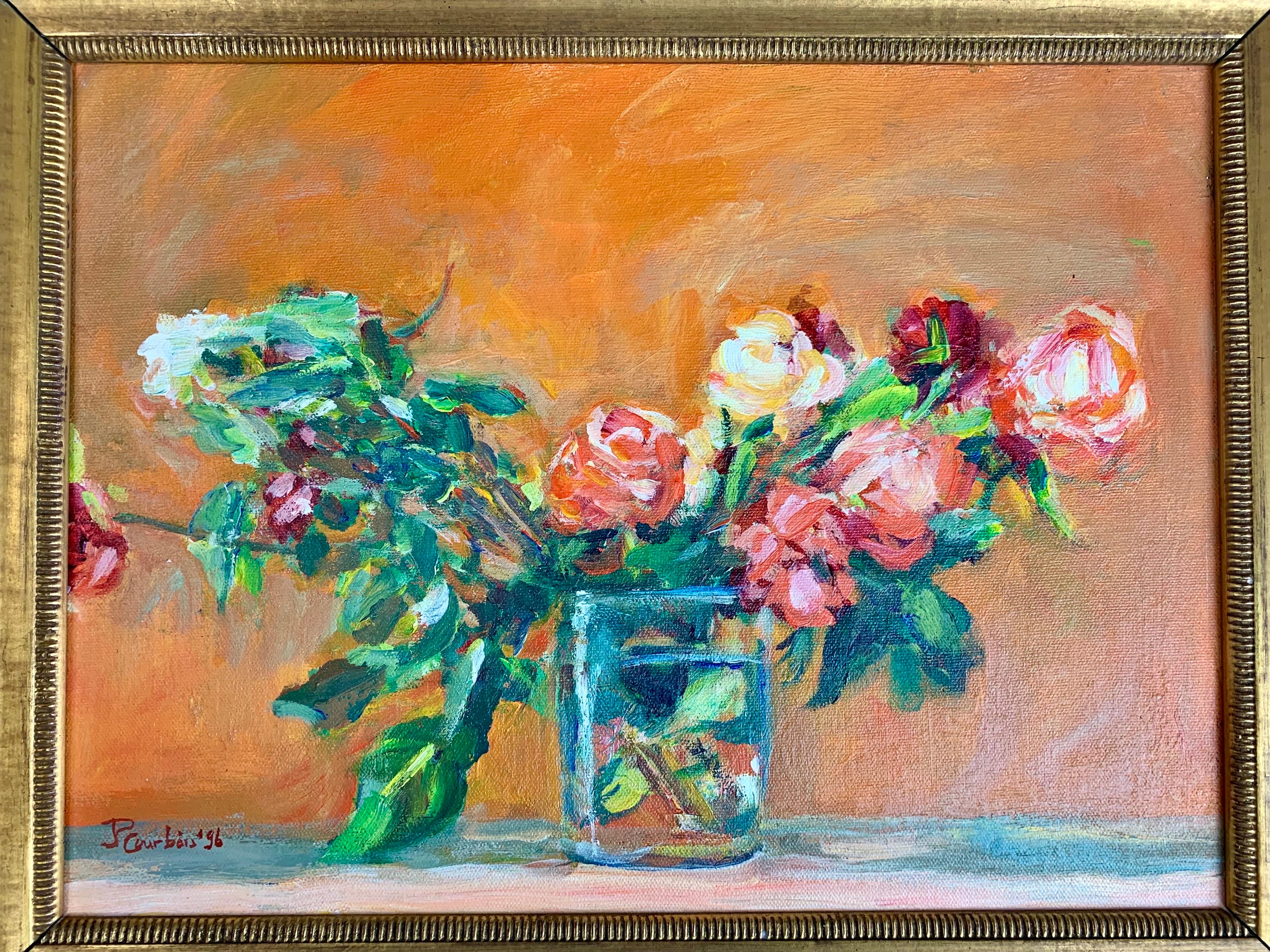 Original oil painting on canvas, professionally framed. Rich, vibrant color scheme showcased in a traditional custom golden frame. Artwork is in great vintage condition and arrives ready to hang.  Signed and dated P. Corbois 1996.  Origin: