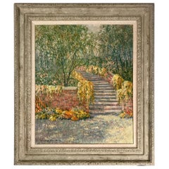 Vintage 20th Century Impressionist Oil Painting Garden Landscape by Mary Lawrence