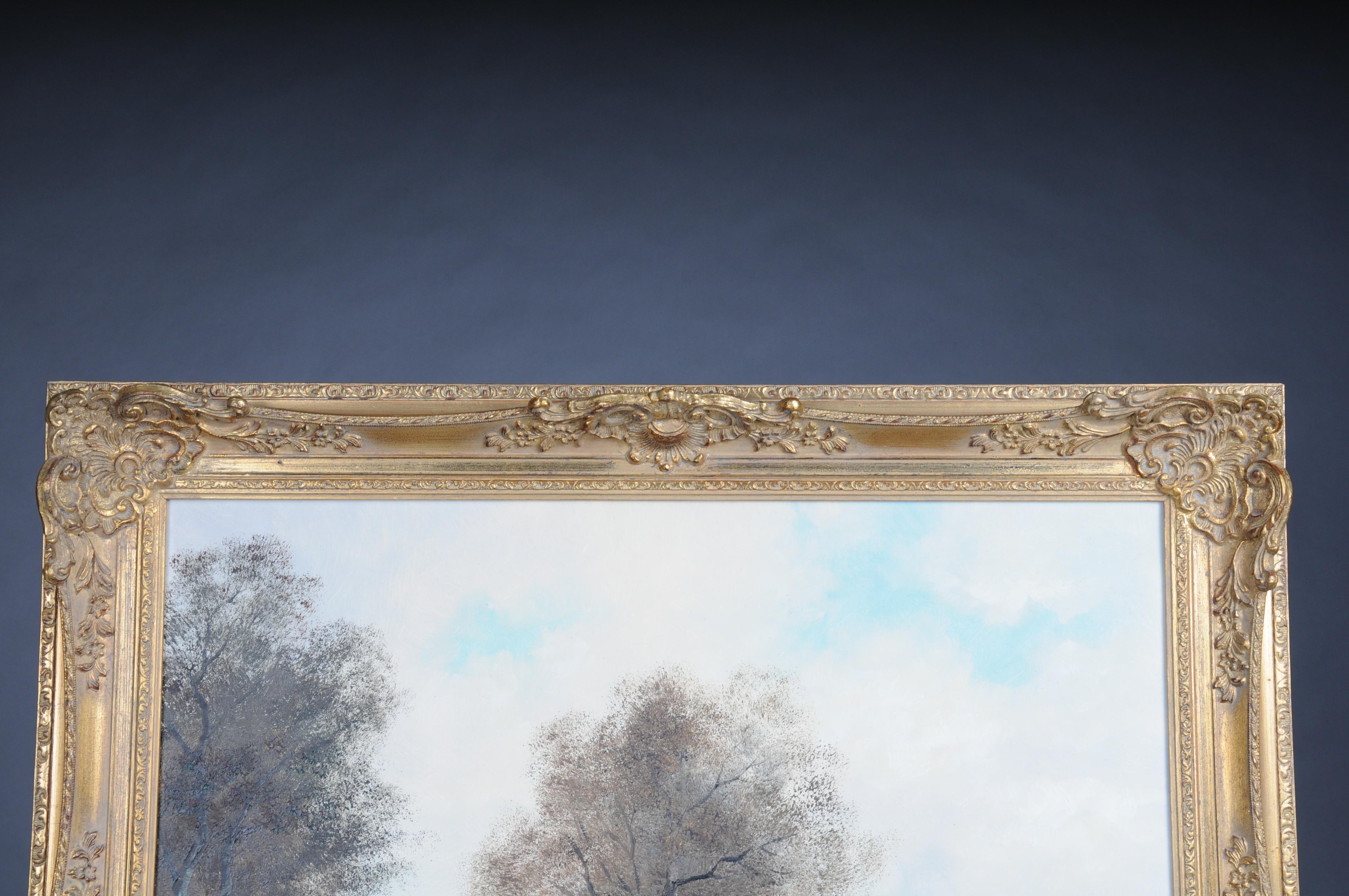 Dipinto a olio impressionista del XX secolo con cavaliere a cavallo e cani da caccia, firmato

Olio su tela di un paesaggio forestale vicino a un lago. Un gruppo di cavalieri in uniforme con cani da caccia emerge dalla foresta.

Molto idilliaco e