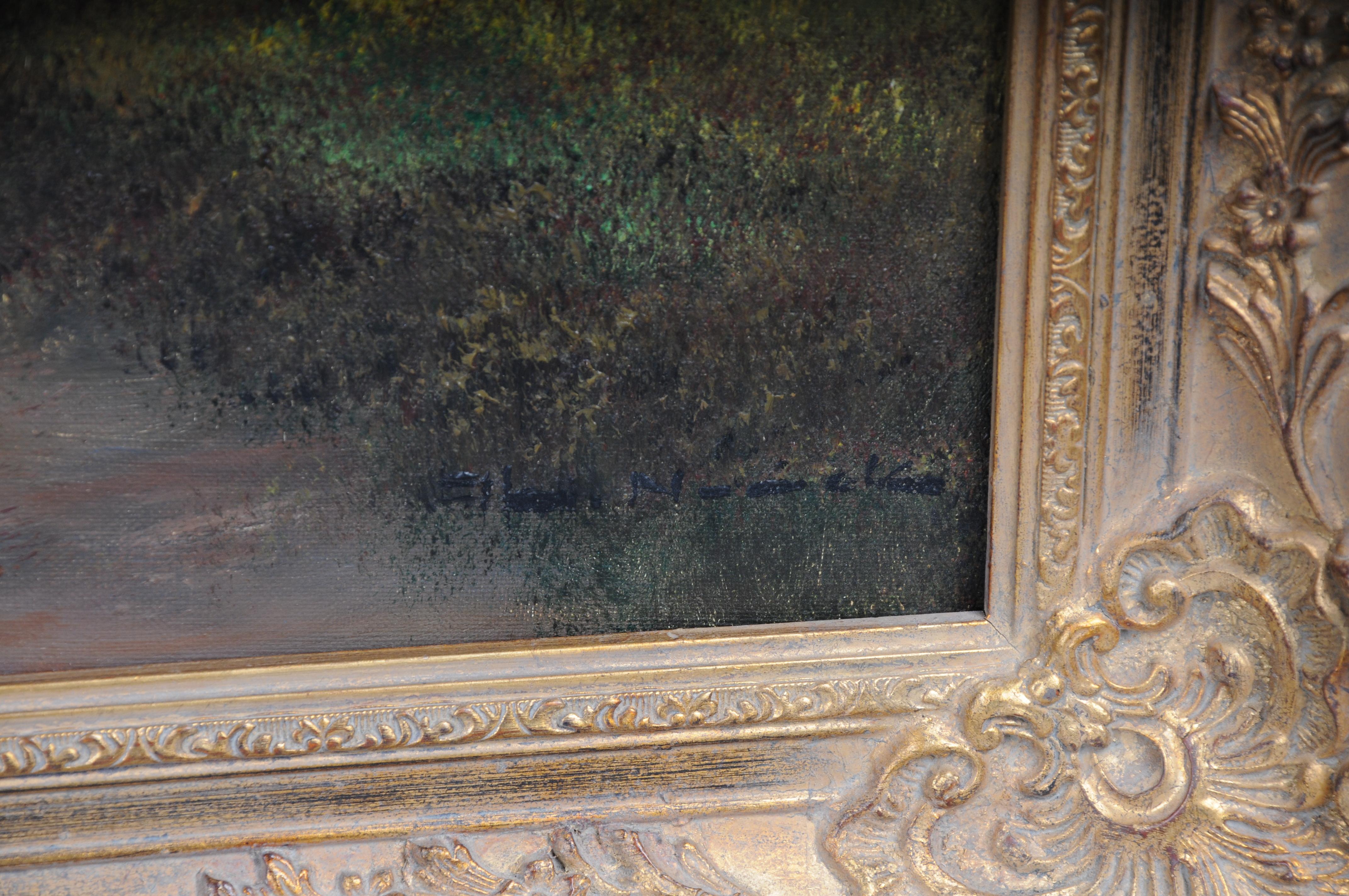 Dipinto a olio impressionista del XX secolo con cavaliere a cavallo e cani da caccia, firmato in vendita 14