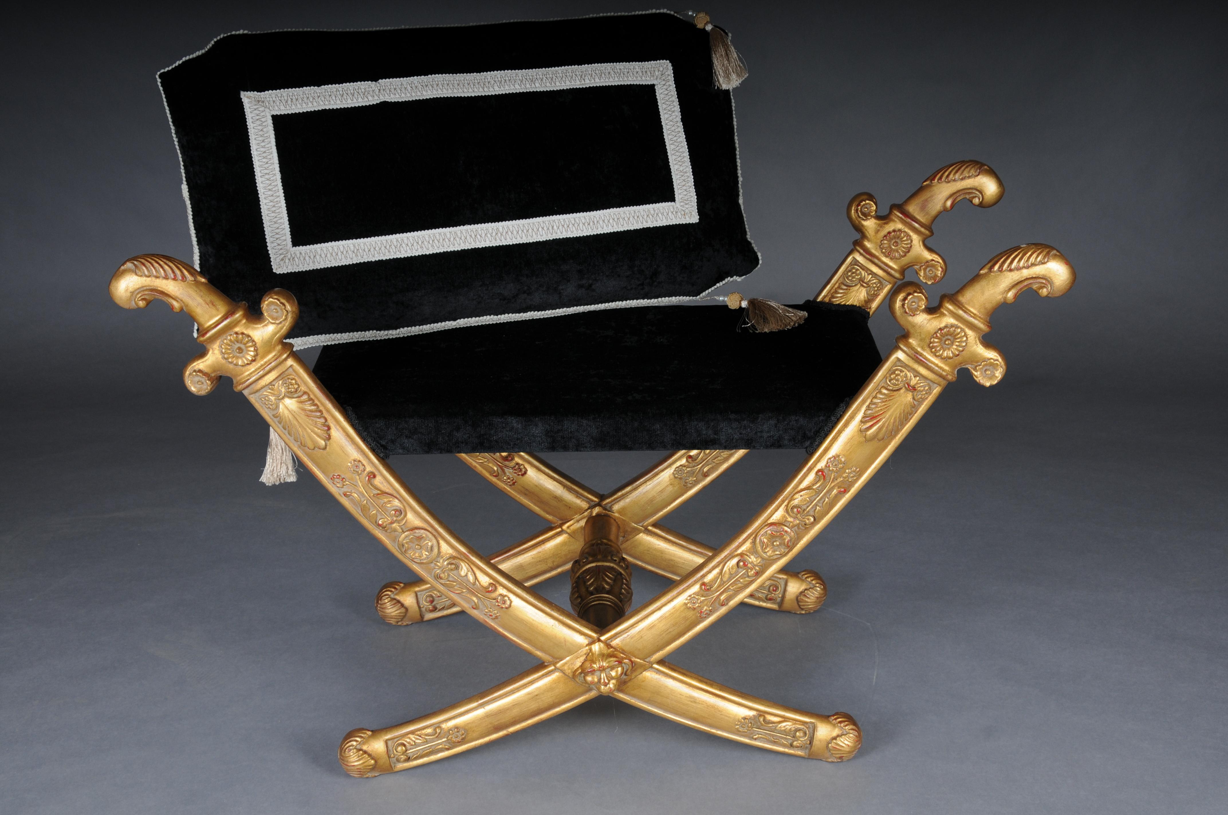 Sgabello a sciabola dell'Impero francese del XX secolo, legno di faggio, oro. in vendita 4