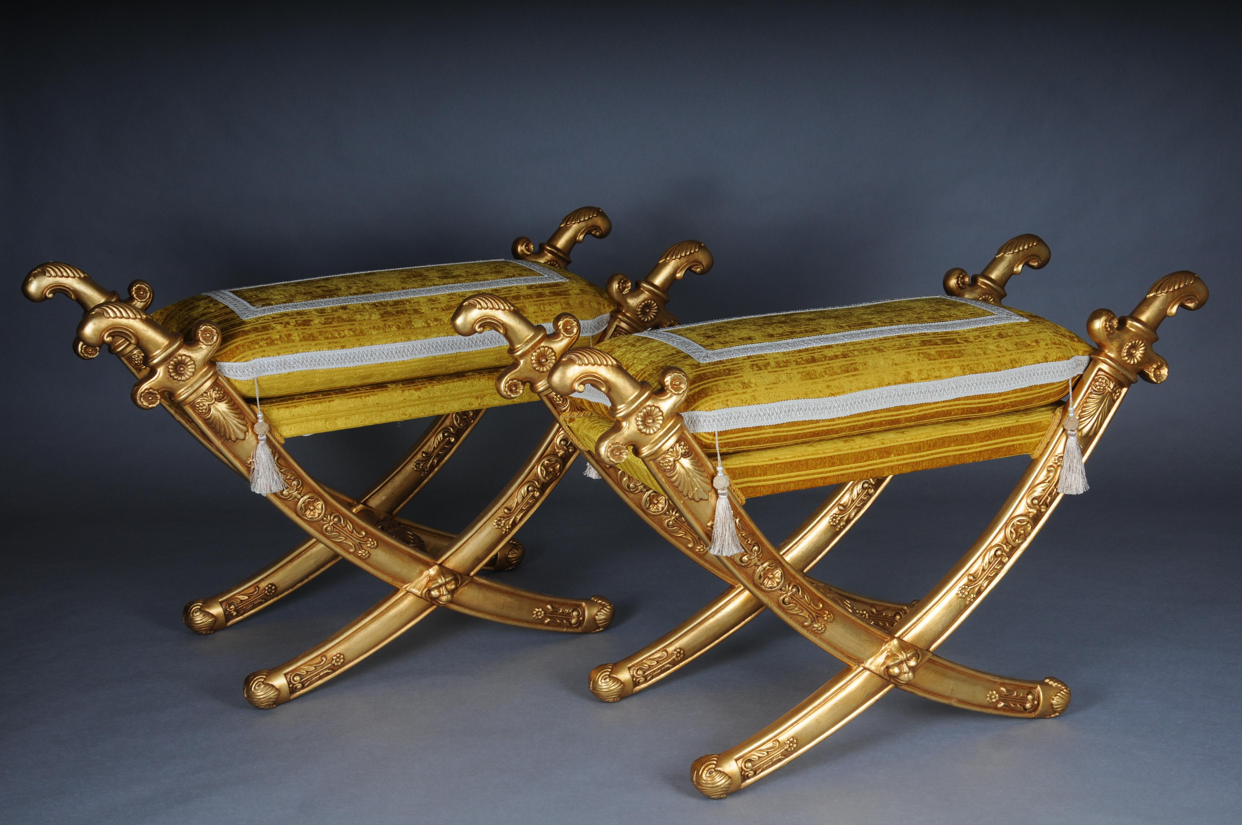 Sgabello a sciabola dell'Impero francese del XX secolo, legno di faggio, oro. in vendita 9