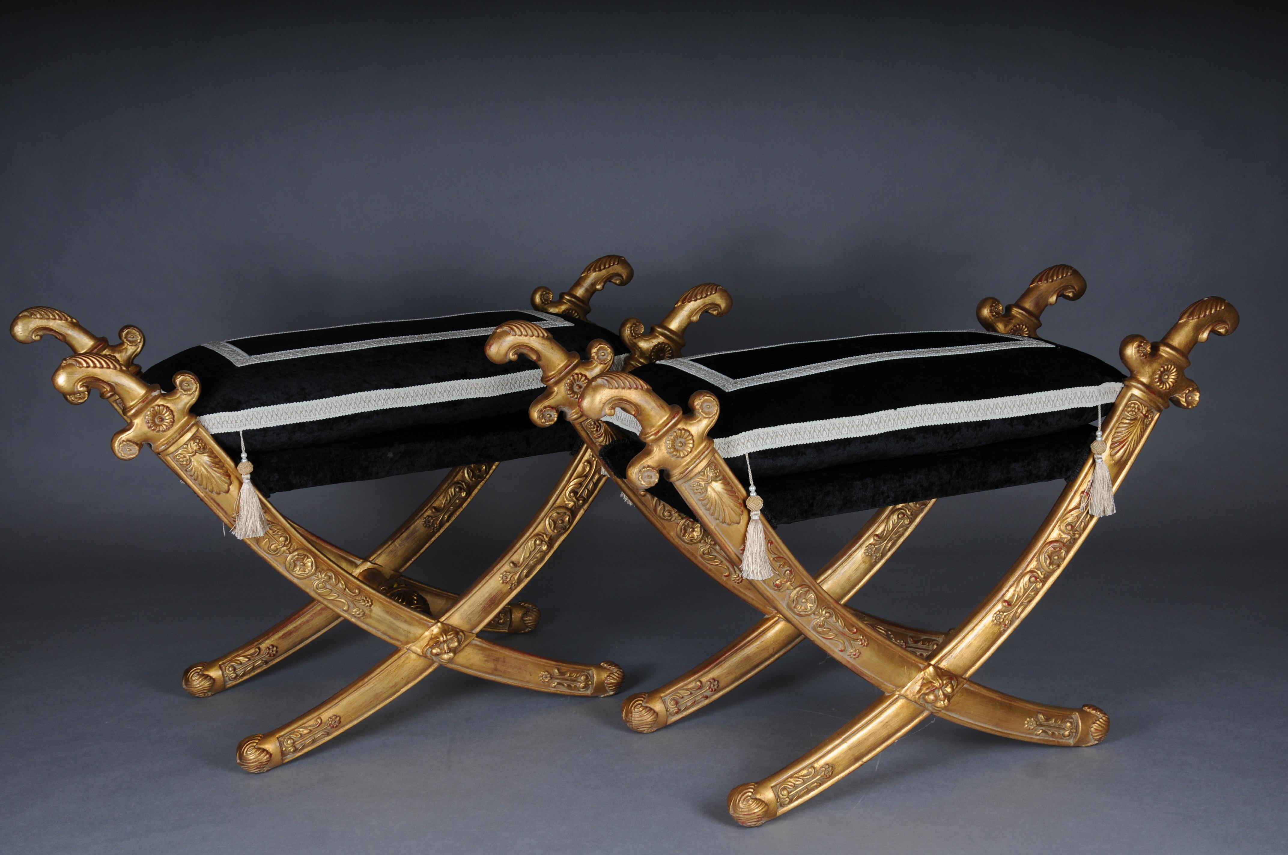Sgabello a sciabola dell'Impero francese del XX secolo, legno di faggio, oro. in vendita 9