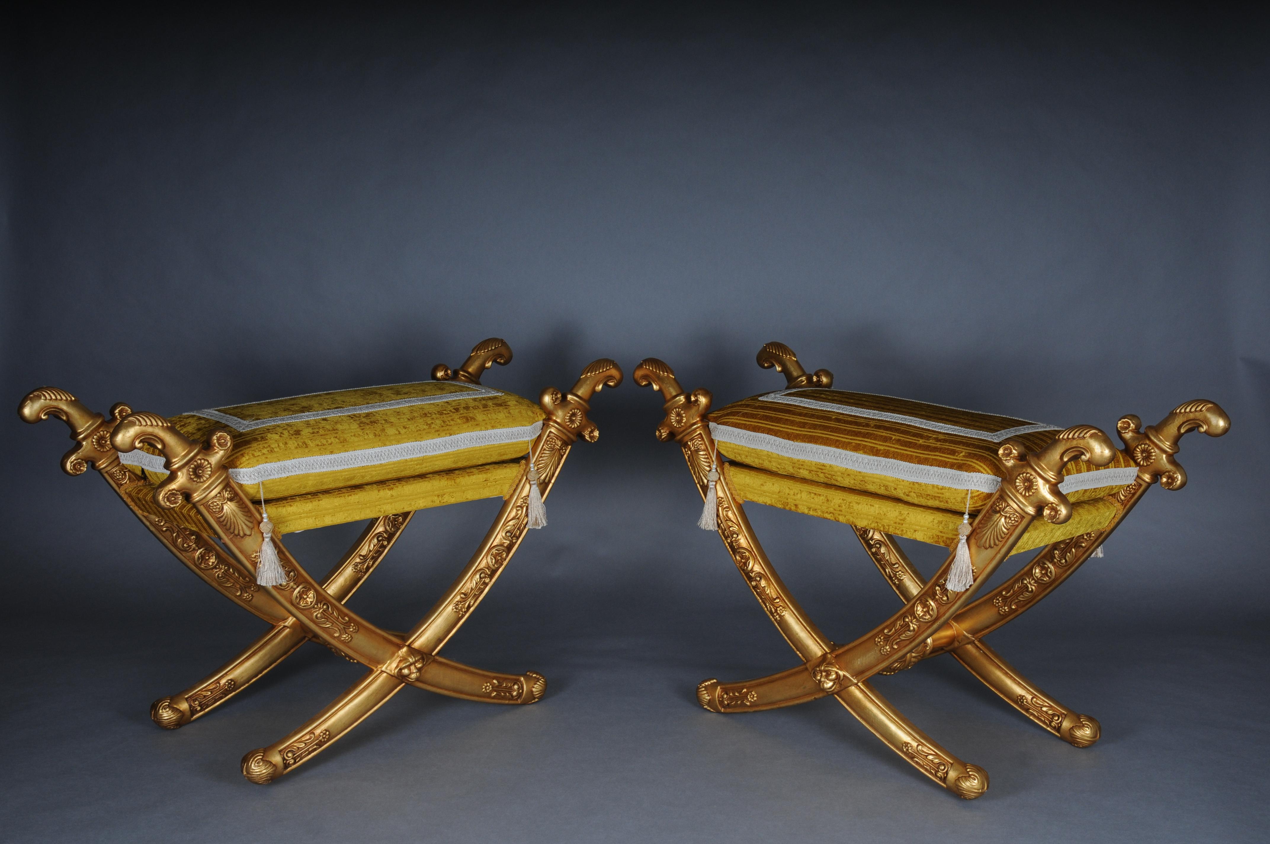 Sgabello a sciabola dell'Impero francese del XX secolo, legno di faggio, oro. in vendita 10