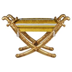 Sgabello a sciabola dell'Impero francese del XX secolo, legno di faggio, oro.