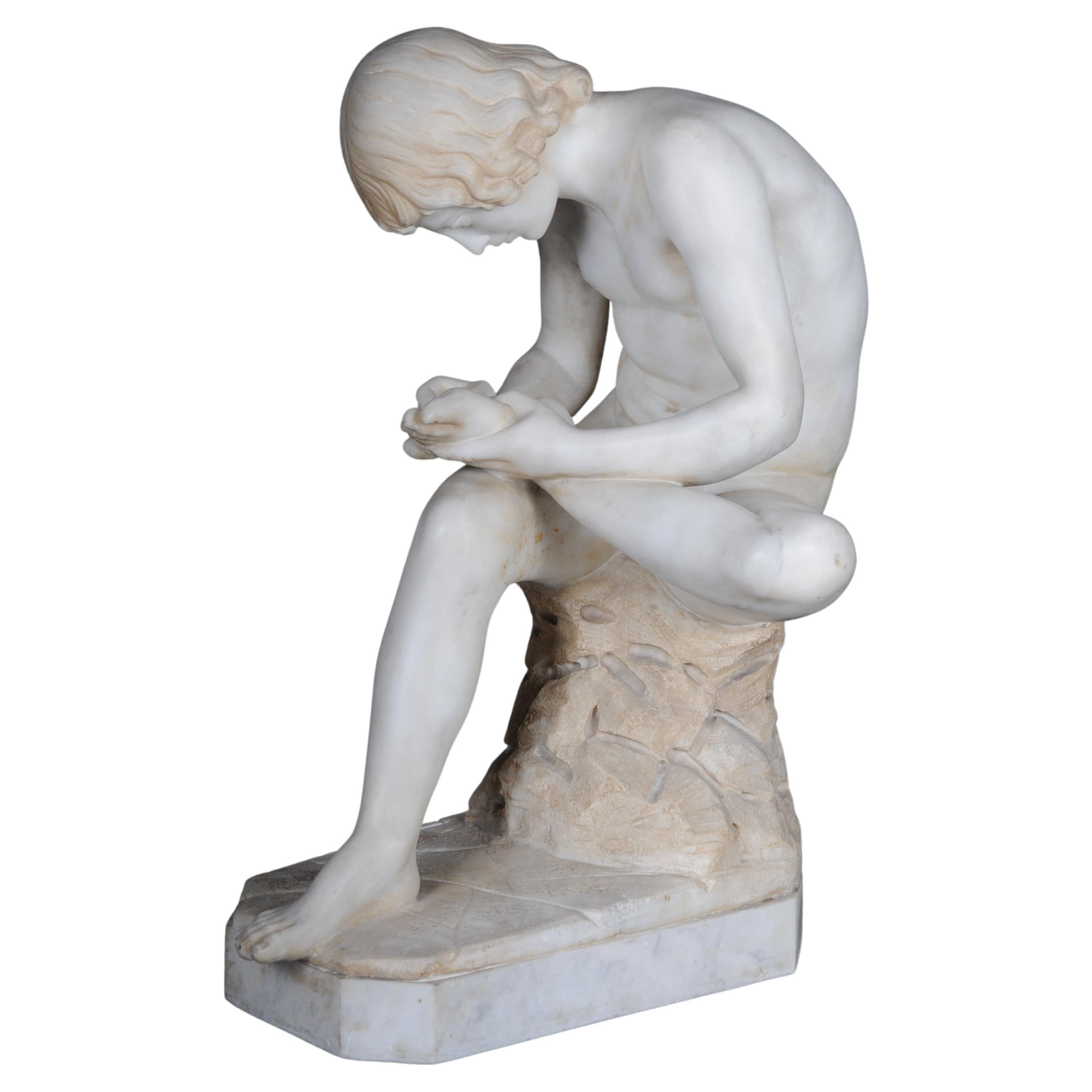 20th Century Impressive Marble Sculpture "the Thorn Extractor"/Spinario For Sale