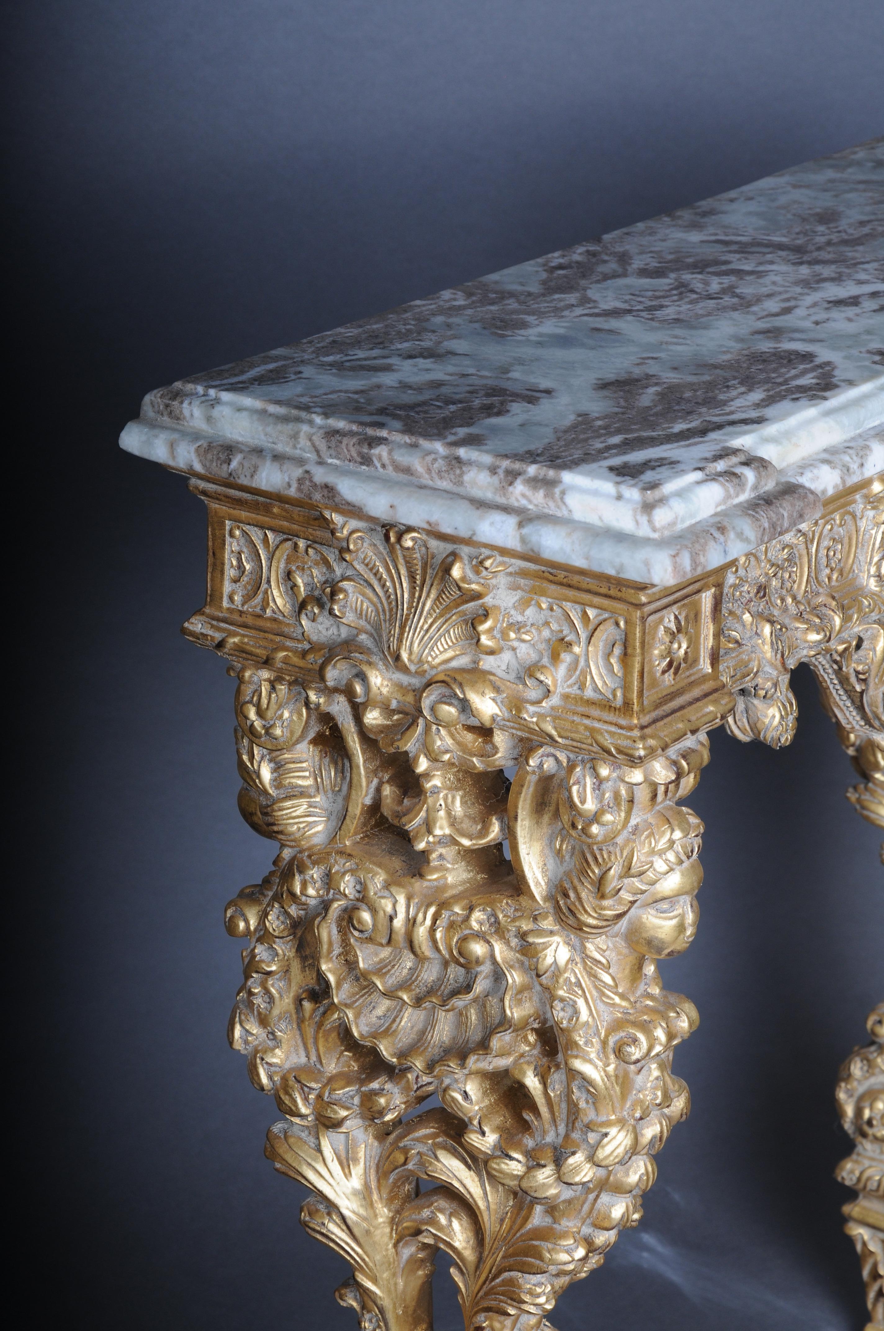 Hand-Carved 20th Century Impressive wall console gilded with marble, model after F. Linke #2 For Sale