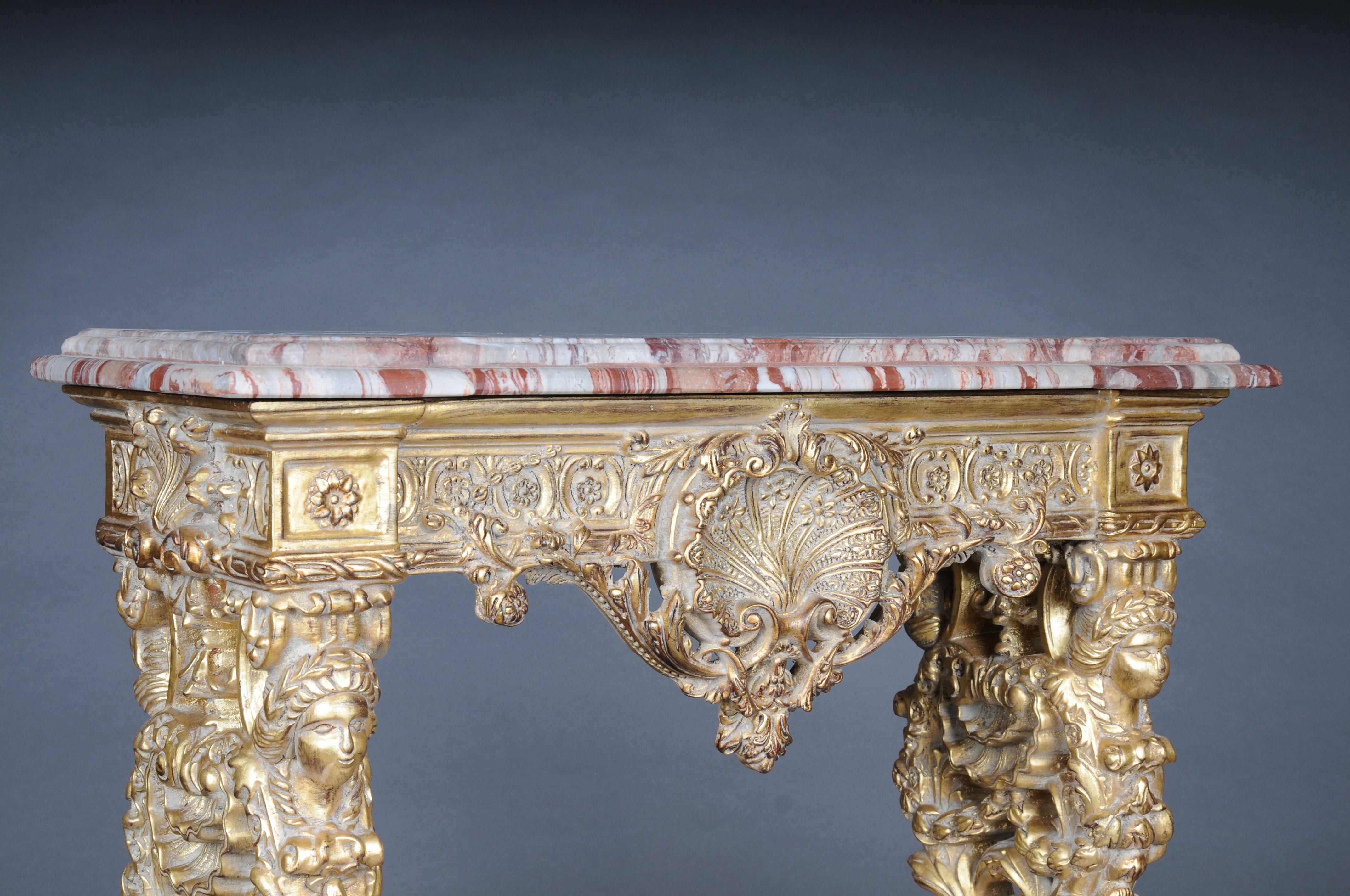 20th Century Impressive wall console gilded with marble, model after F. Linke For Sale 4
