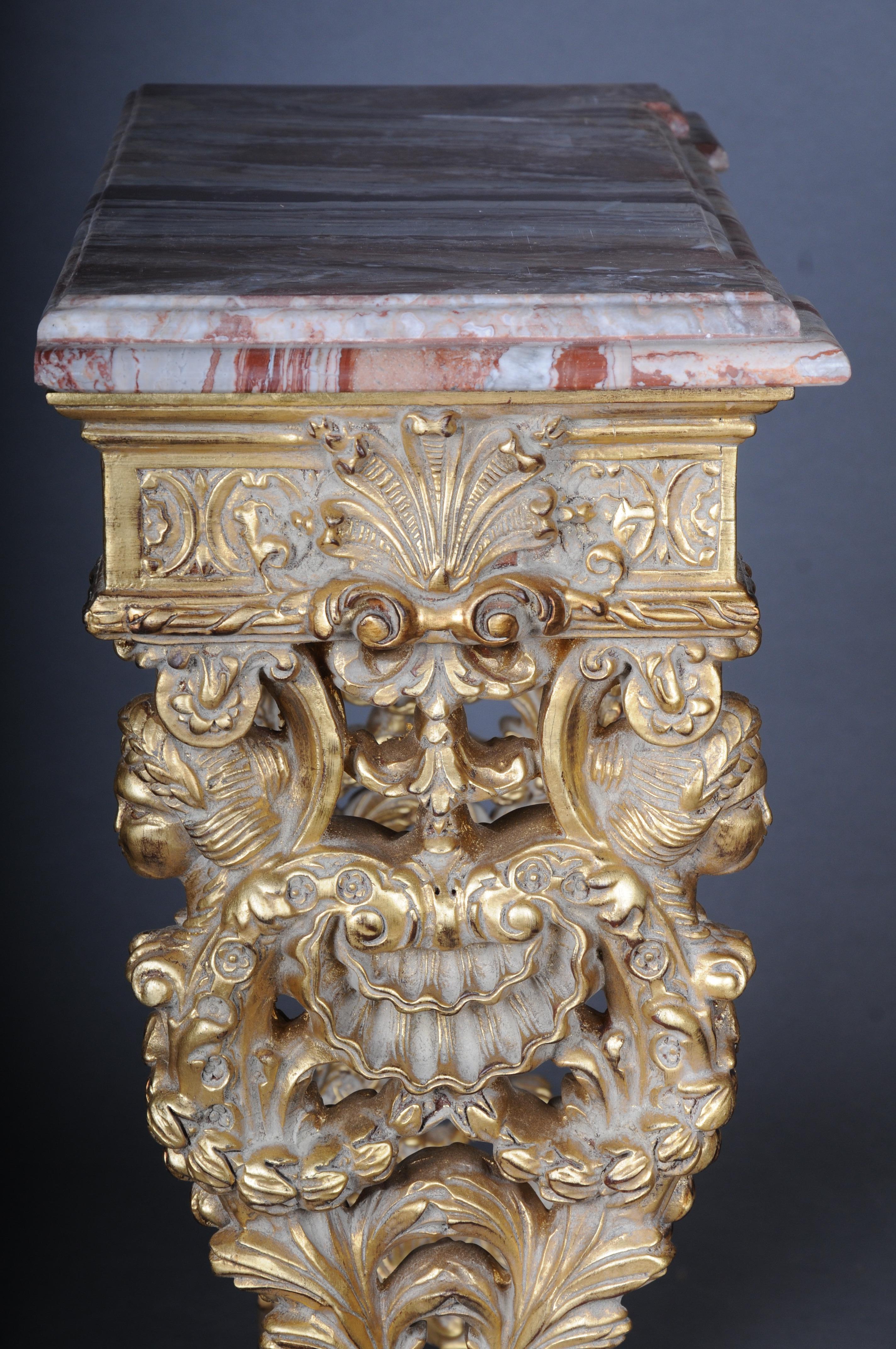 20th Century Impressive wall console gilded with marble, model after F. Linke For Sale 7