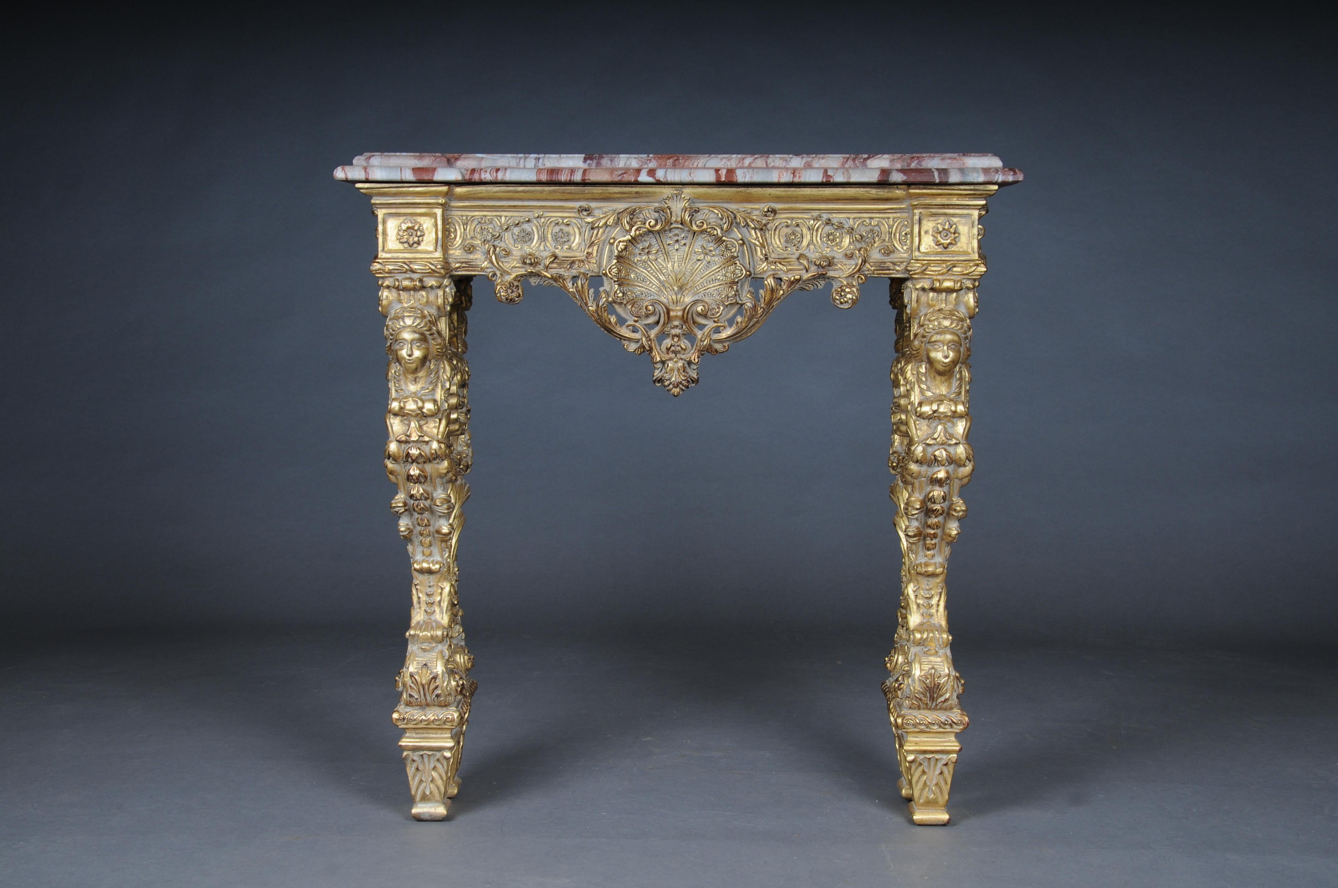 French 20th Century Impressive wall console gilded with marble, model after F. Linke For Sale