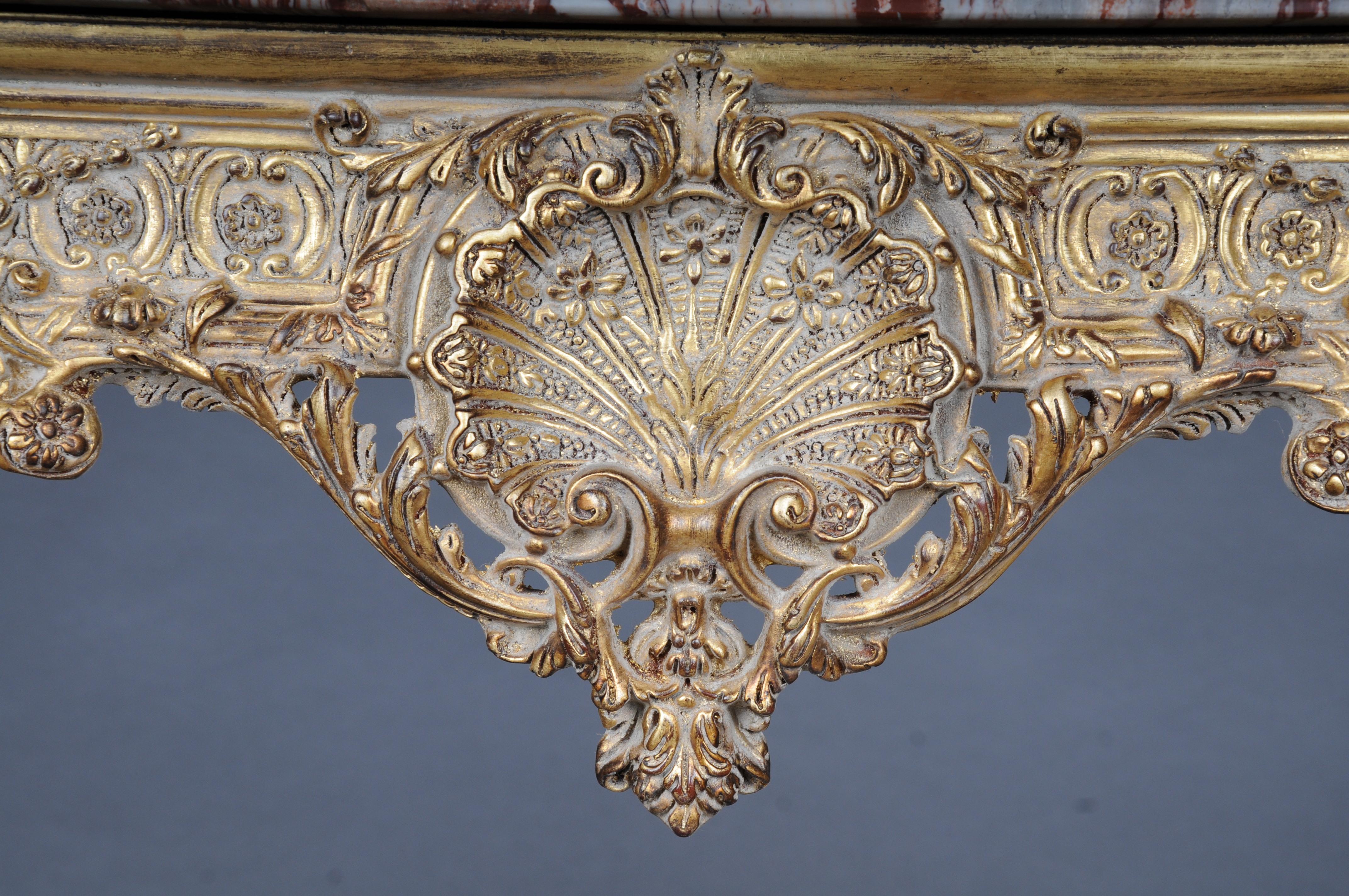 Hand-Carved 20th Century Impressive wall console gilded with marble, model after F. Linke For Sale