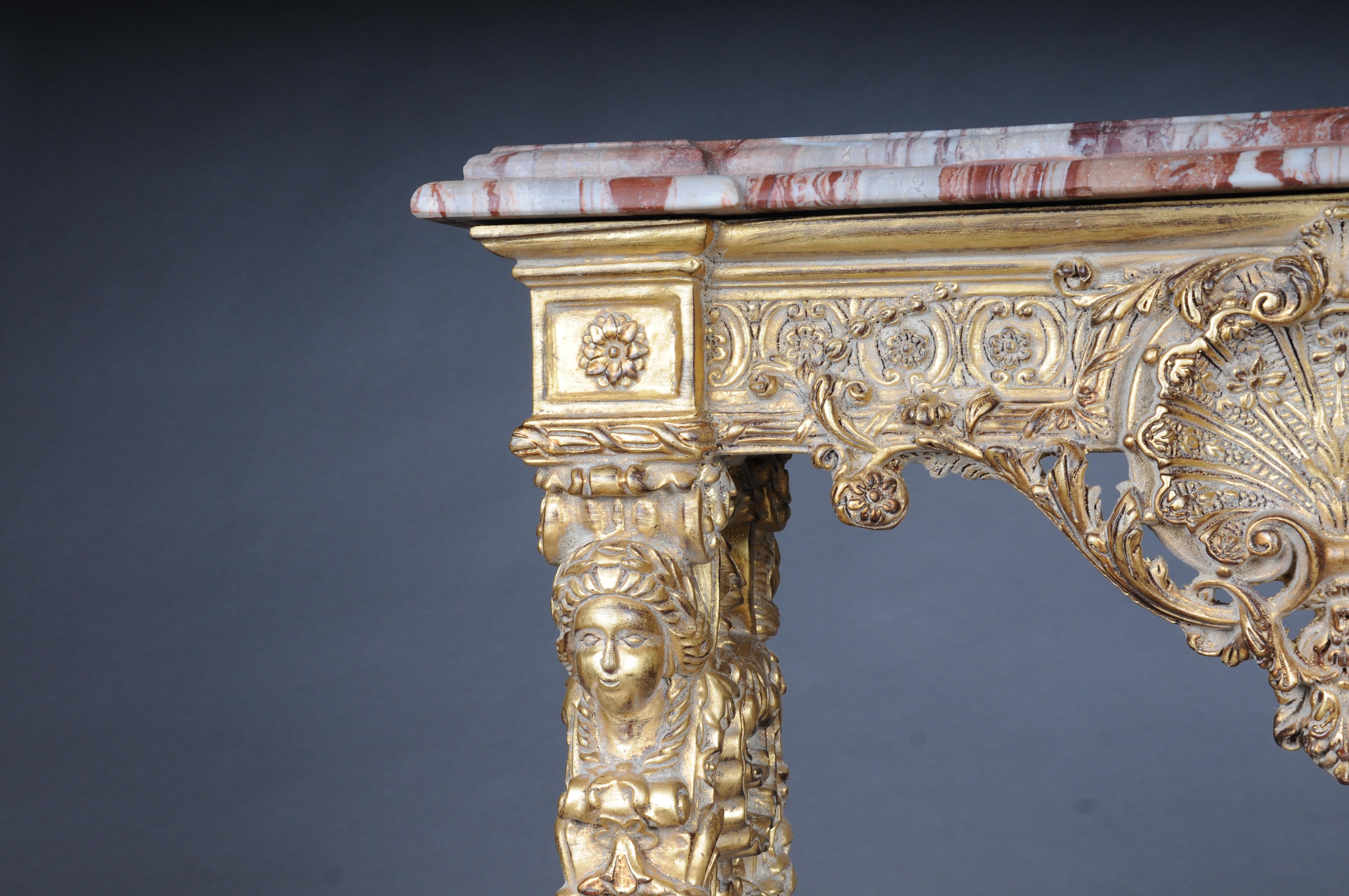 20th Century Impressive wall console gilded with marble, model after F. Linke In Good Condition For Sale In Berlin, DE