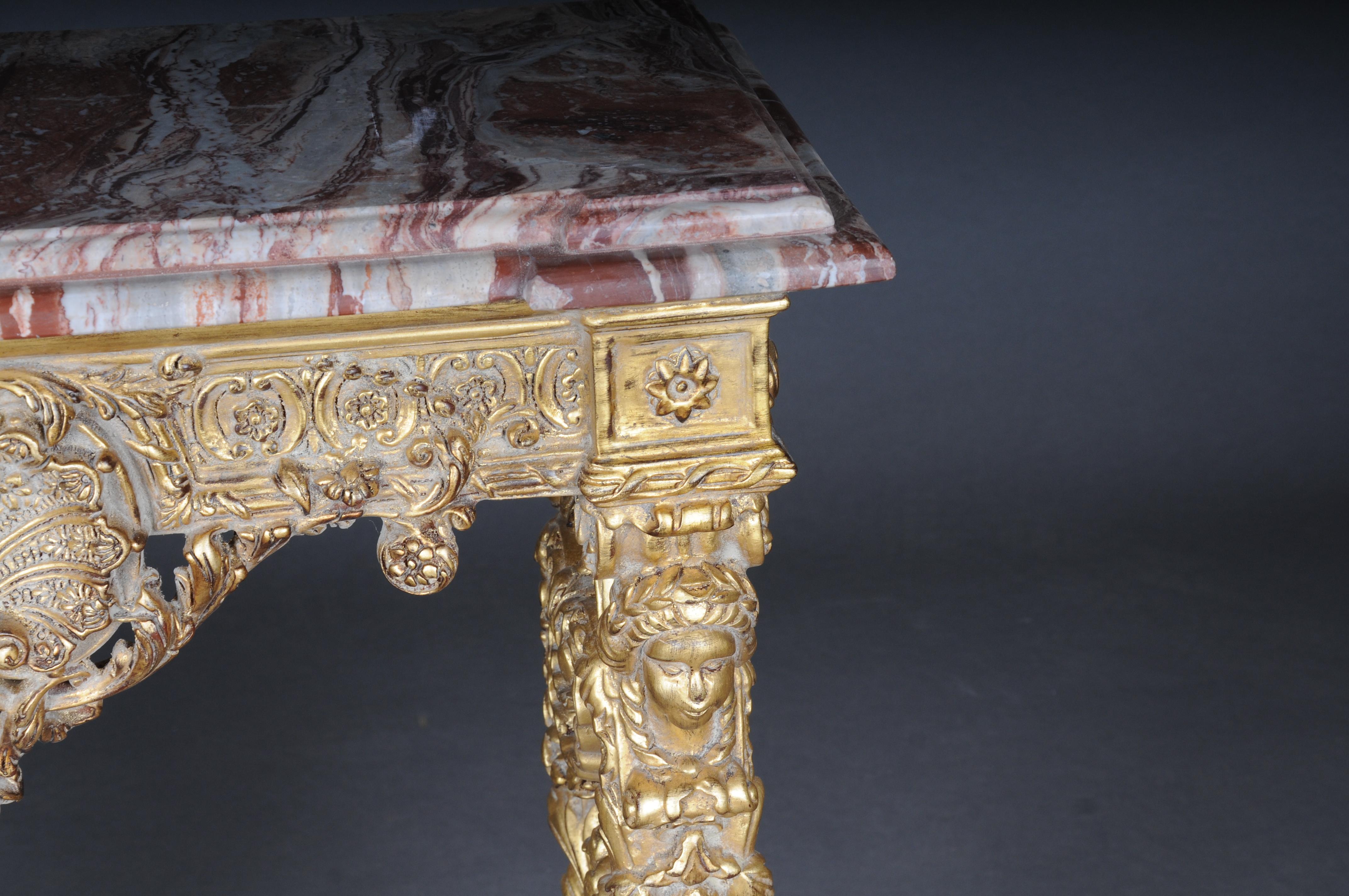Marble 20th Century Impressive wall console gilded with marble, model after F. Linke For Sale