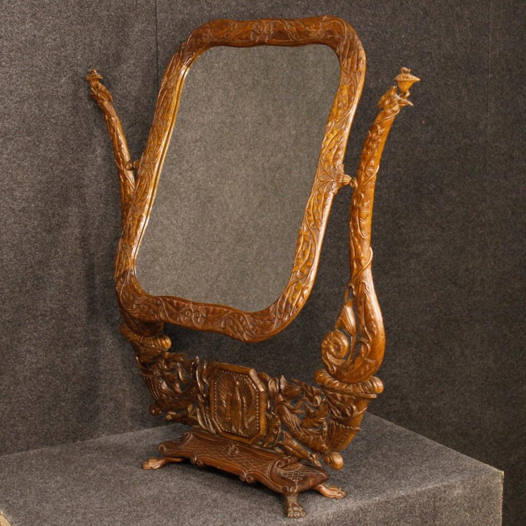 20th Century in Carved Beech Wood French Art Nouveau Style Cheval Mirror, 1960s For Sale 2
