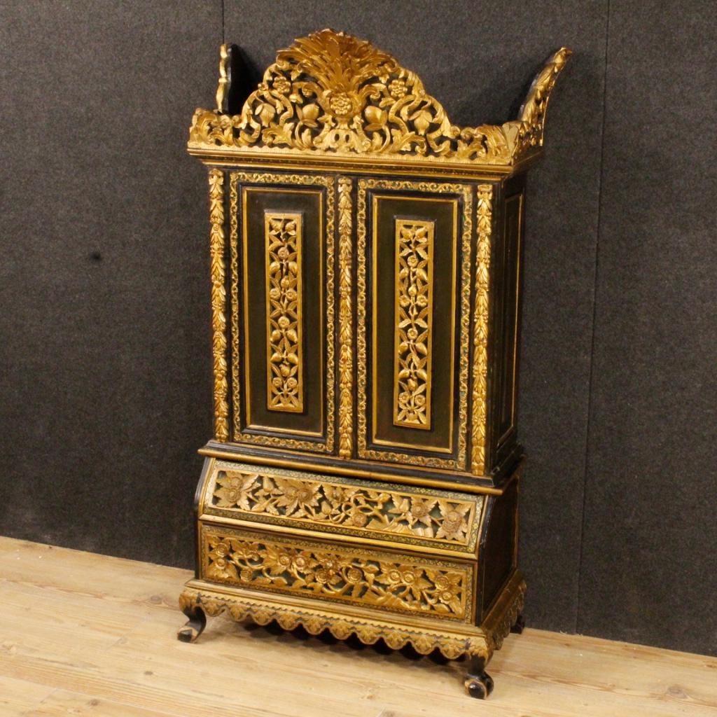 20th Century Carved, Painted and Gilded Wood Indian Cabinet, 1960 7