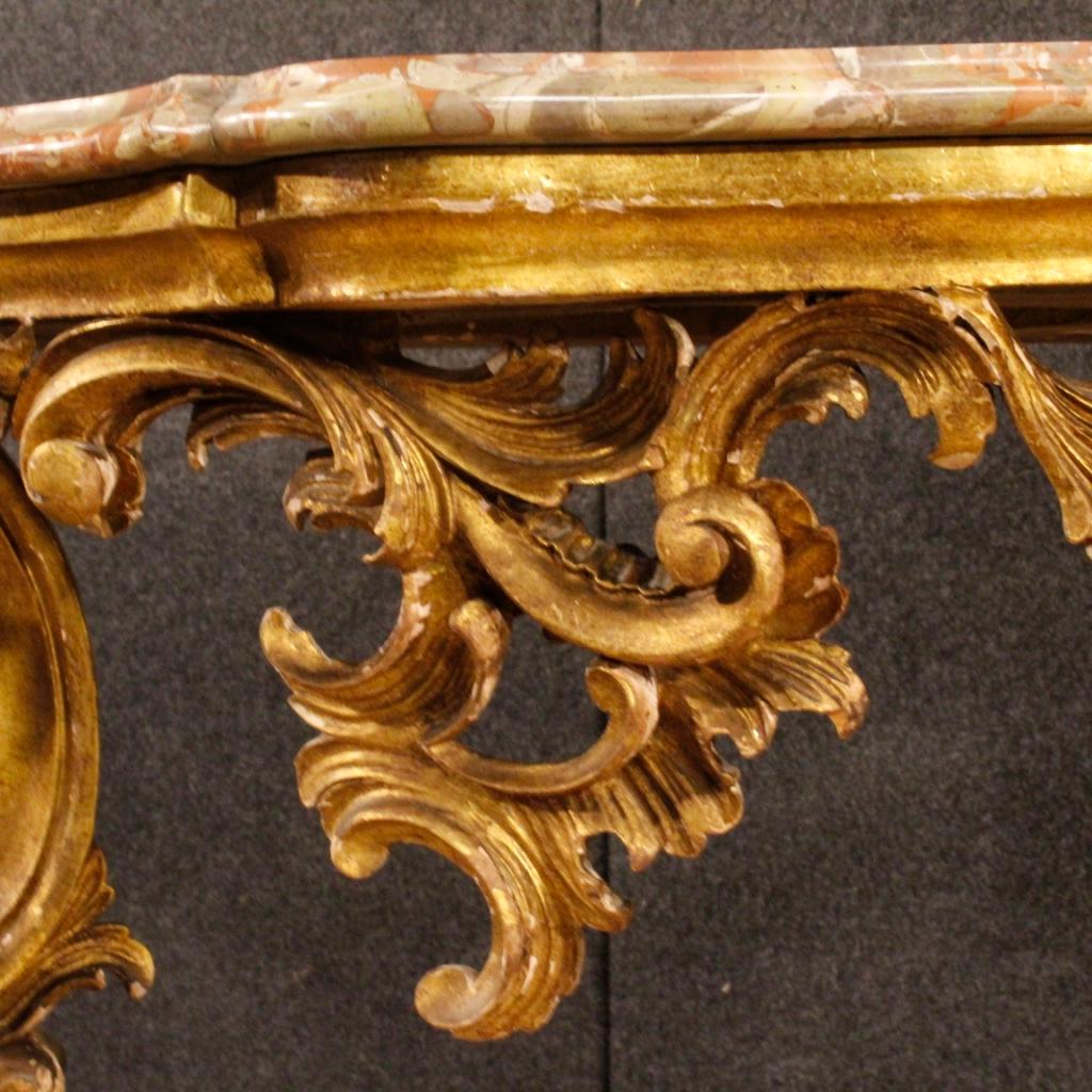20th Century Gilded Wood With Marble Top Italian Louis XV Style Console, 1930 6