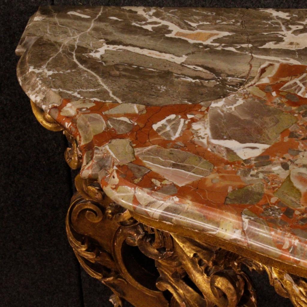 20th Century Gilded Wood With Marble Top Italian Louis XV Style Console, 1930 4