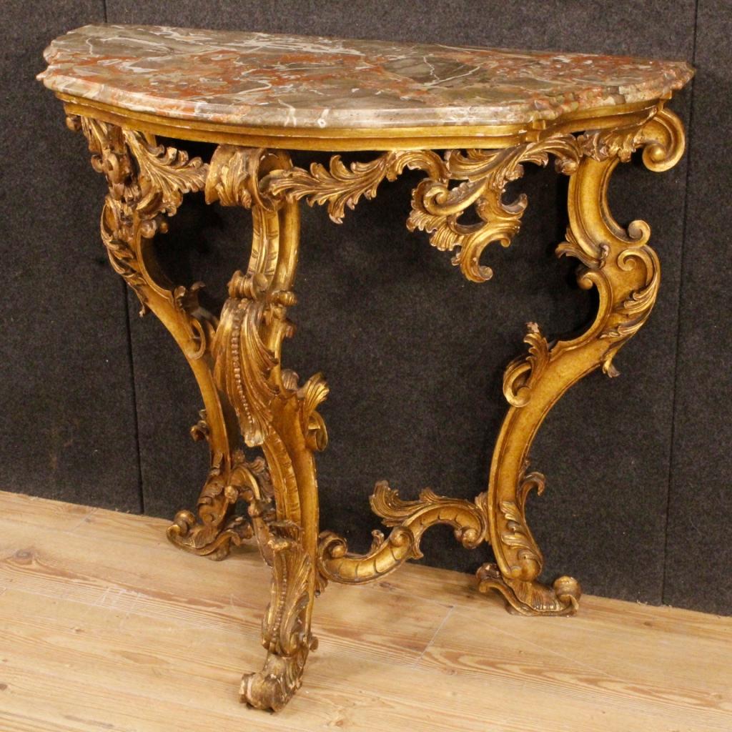 20th Century Gilded Wood With Marble Top Italian Louis XV Style Console, 1930 5