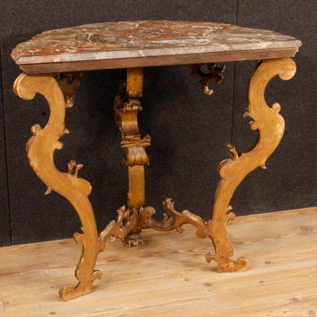 20th Century Gilded Wood With Marble Top Italian Louis XV Style Console, 1930 1