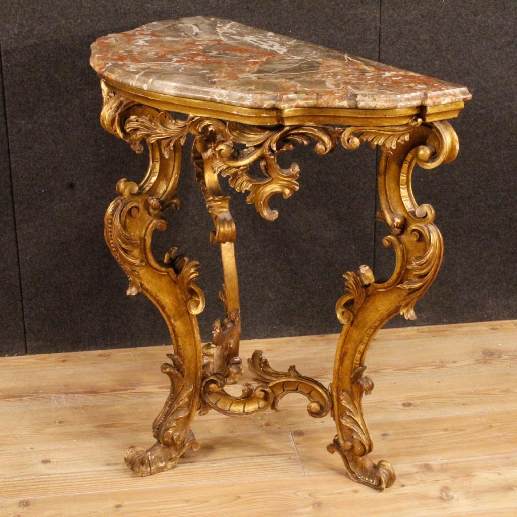 20th Century Gilded Wood With Marble Top Italian Louis XV Style Console, 1930 2