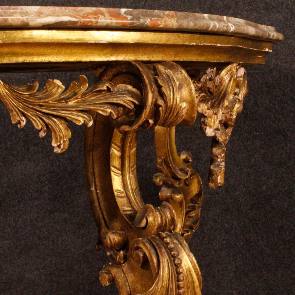 20th Century Gilded Wood With Marble Top Italian Louis XV Style Console, 1930 1