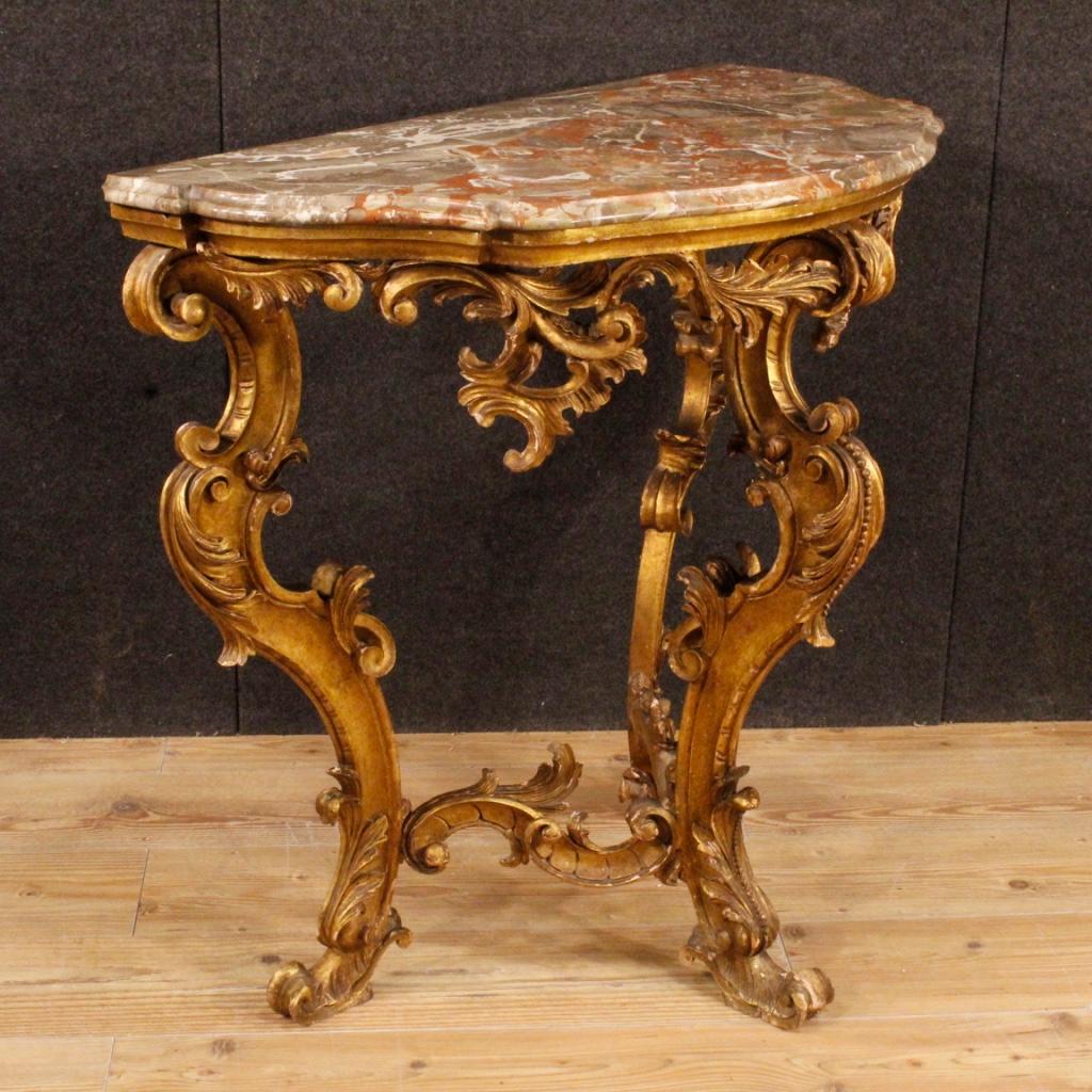 20th Century Gilded Wood With Marble Top Italian Louis XV Style Console, 1930 5