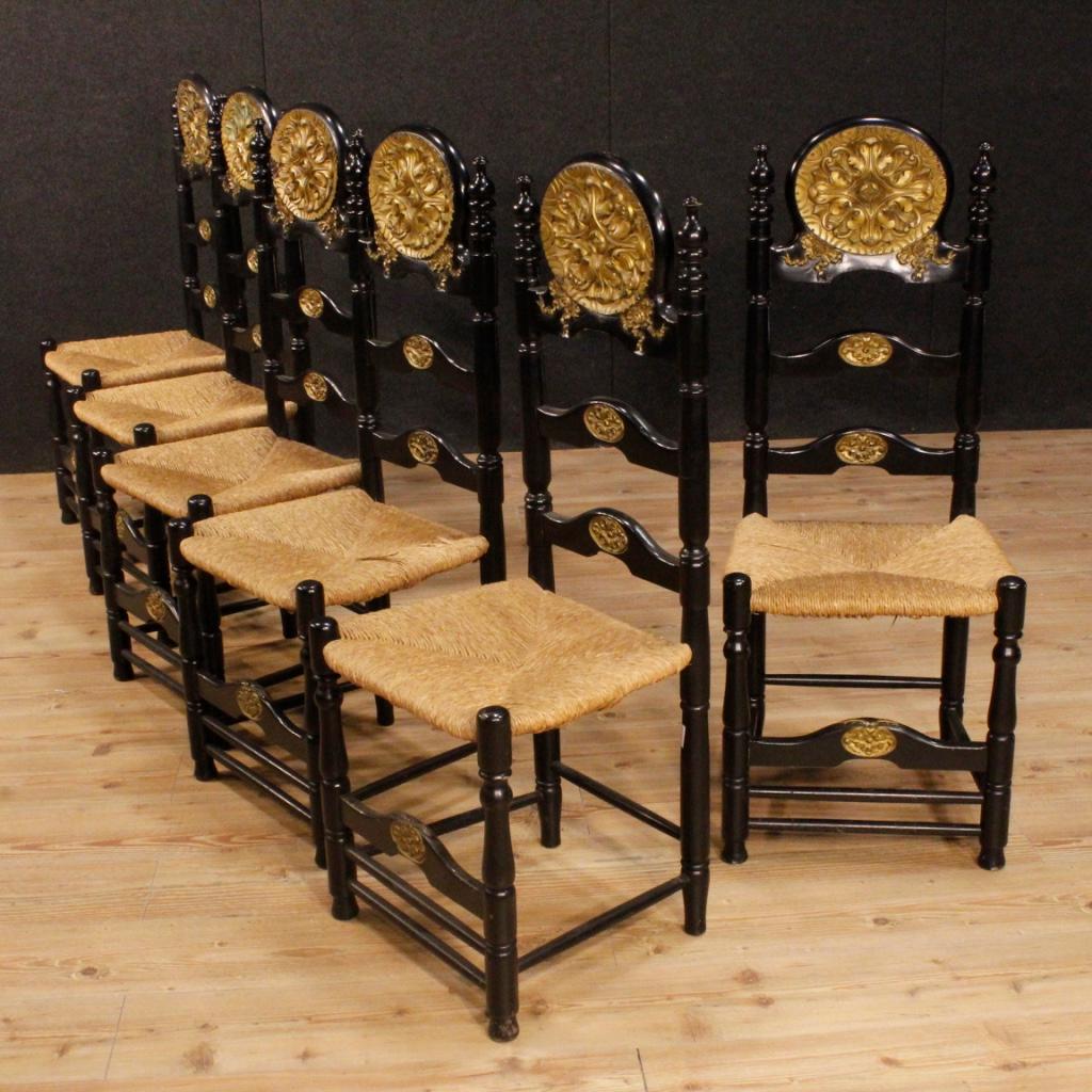 20th Century Lacquered and Gilded Wood Dutch Group of 6 Chairs, 1960 4