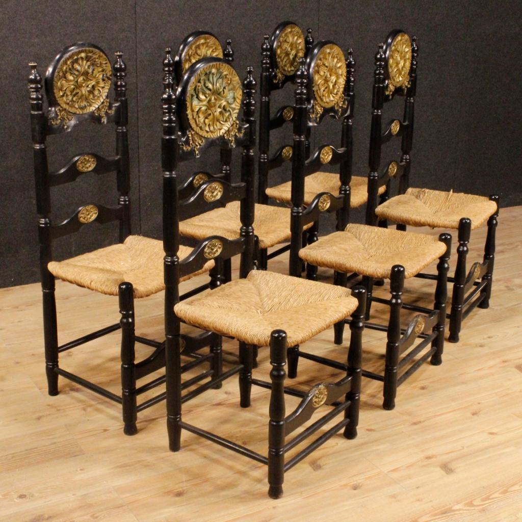 20th Century Lacquered and Gilded Wood Dutch Group of 6 Chairs, 1960 5