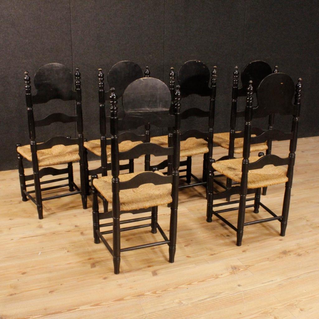 20th Century Lacquered and Gilded Wood Dutch Group of 6 Chairs, 1960 (Niederländisch)