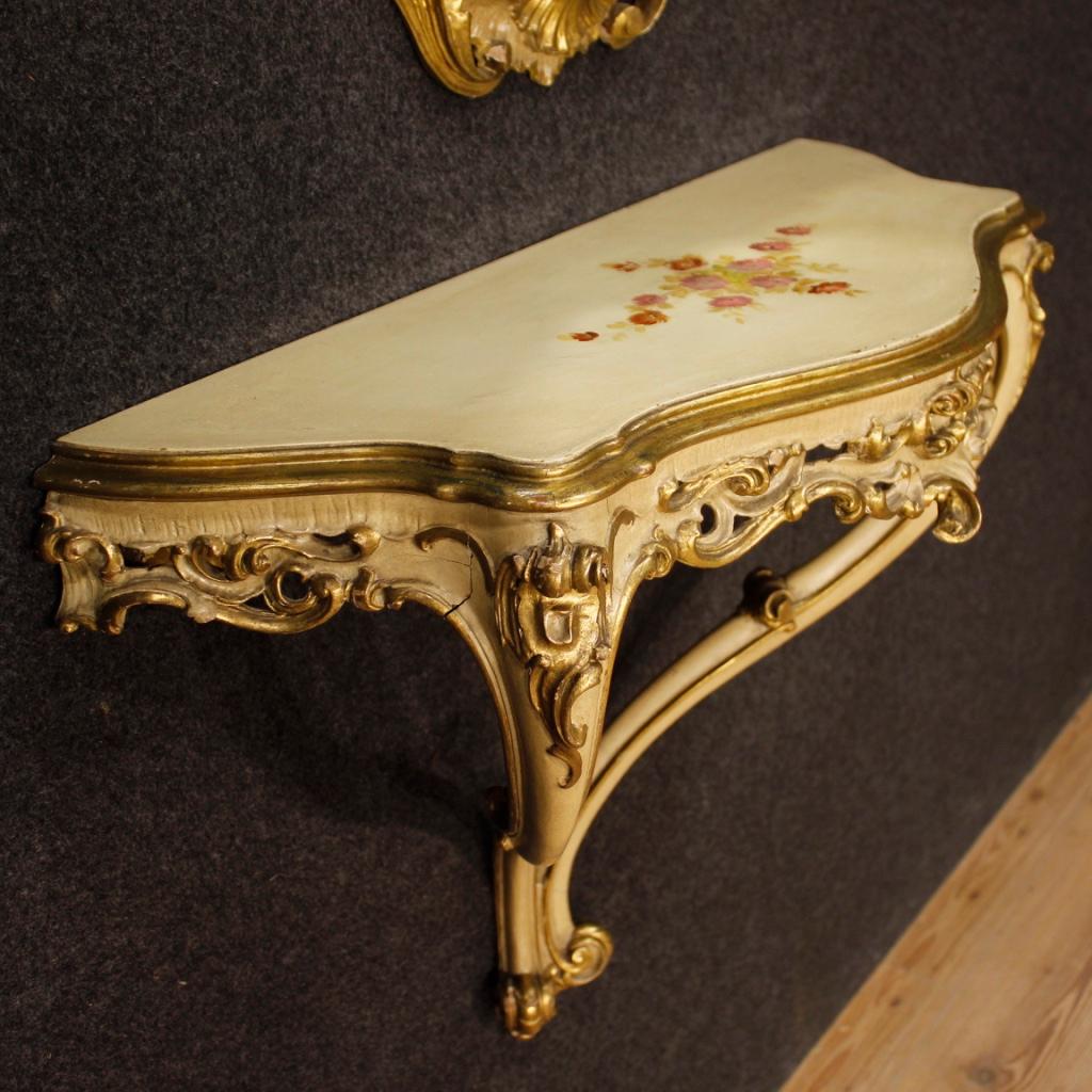 20th Century Lacquered And Gilded Wood Italian Console With Mirror, 1960  4