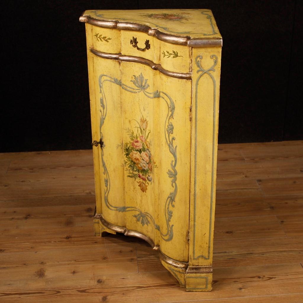 20th Century Yellow Lacquered And Painted Wood Venetian Corner Cabinet, 1960 5