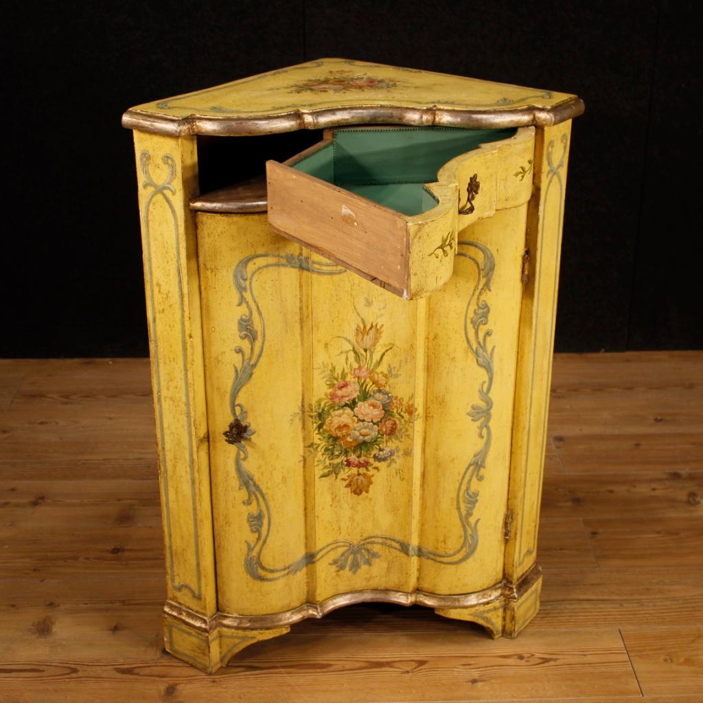 Mid-20th Century 20th Century Yellow Lacquered And Painted Wood Venetian Corner Cabinet, 1960