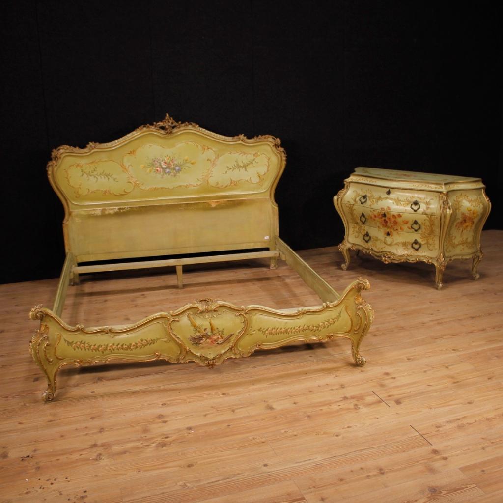 20th Century Green Lacquered, Painted And Gilded Wood Venetian Double Bed, 1960 6