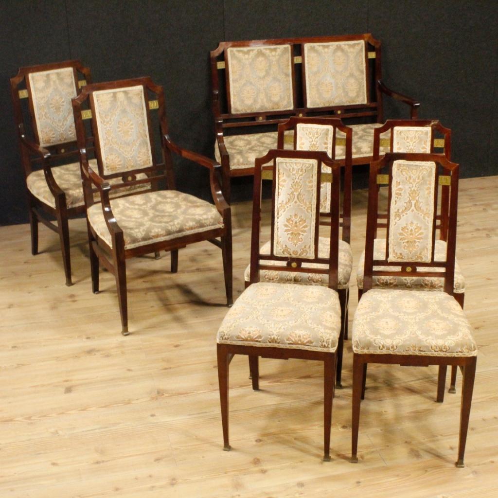 20th Century in Mahogany and Velvet Four French Art Deco Chairs, 1930 7