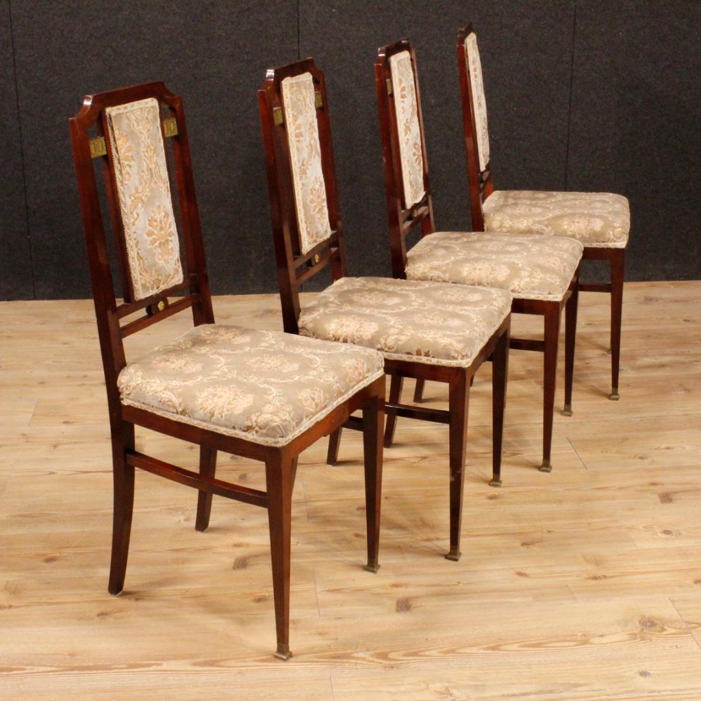 20th Century in Mahogany and Velvet Four French Art Deco Chairs, 1930 3
