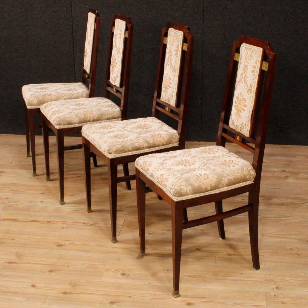 20th Century in Mahogany and Velvet Four French Art Deco Chairs, 1930 4