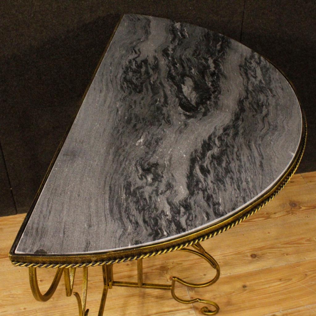 20th Century Metal and Marble French Demilune Console, 1980 7