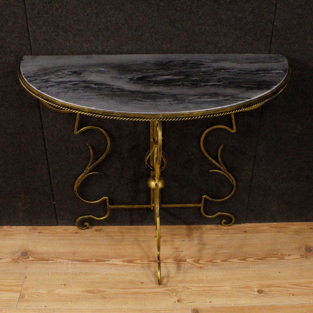 20th Century Metal and Marble French Demilune Console, 1980 In Excellent Condition In Vicoforte, Piedmont