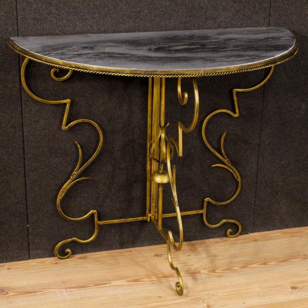 20th Century Metal and Marble French Demilune Console, 1980 2