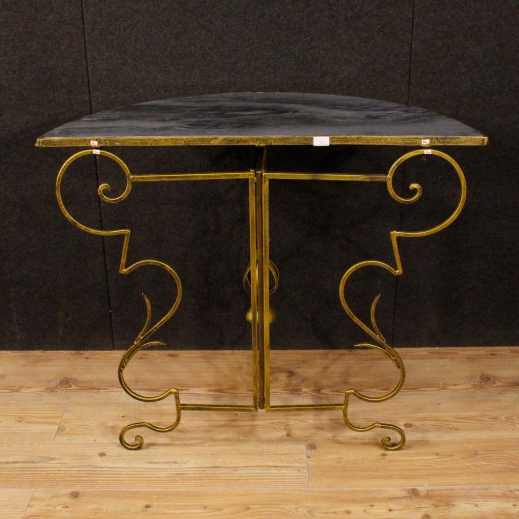 20th Century Metal and Marble French Demilune Console, 1980 4