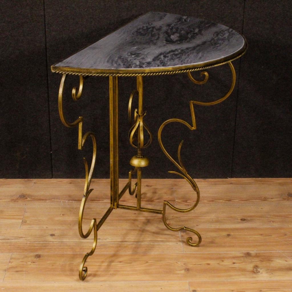 20th Century Metal and Marble French Demilune Console, 1980 5
