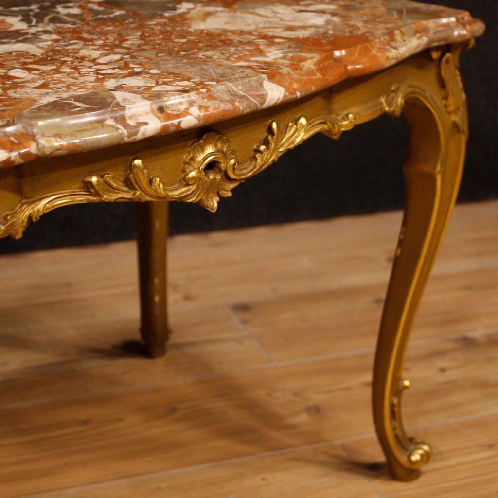 20th Century Gilt Wood with Marble Top Italian Coffee Table, 1950 6