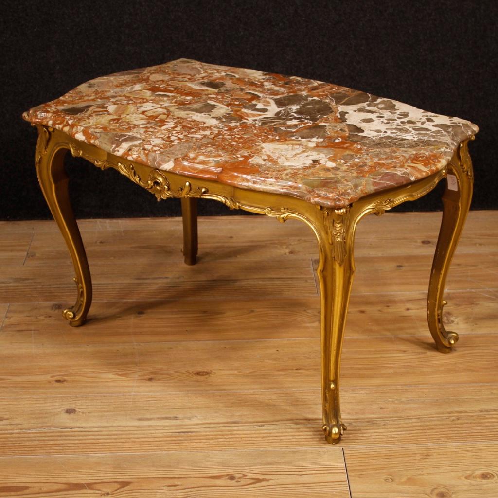 20th Century Gilt Wood with Marble Top Italian Coffee Table, 1950 7