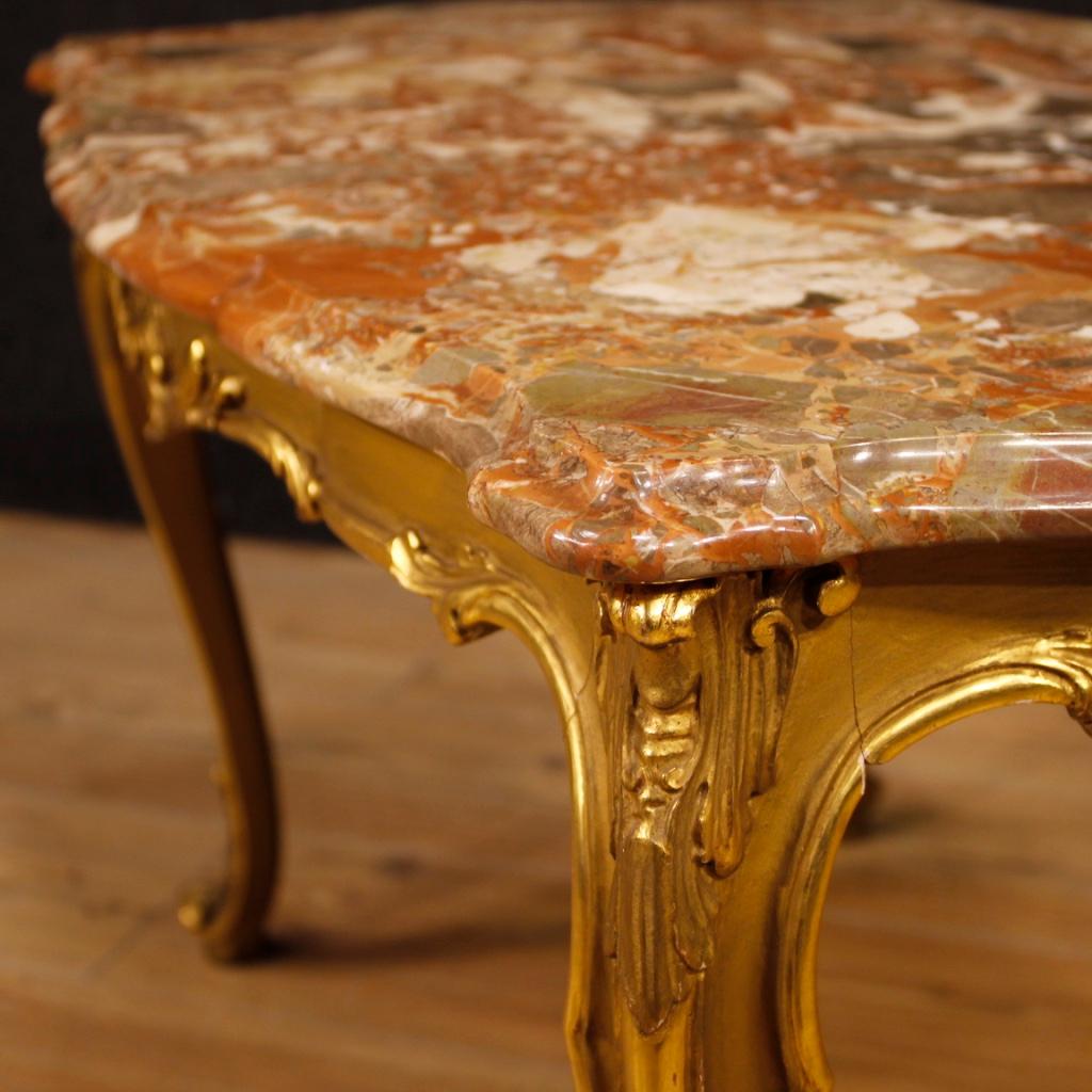 20th Century Gilt Wood with Marble Top Italian Coffee Table, 1950 1