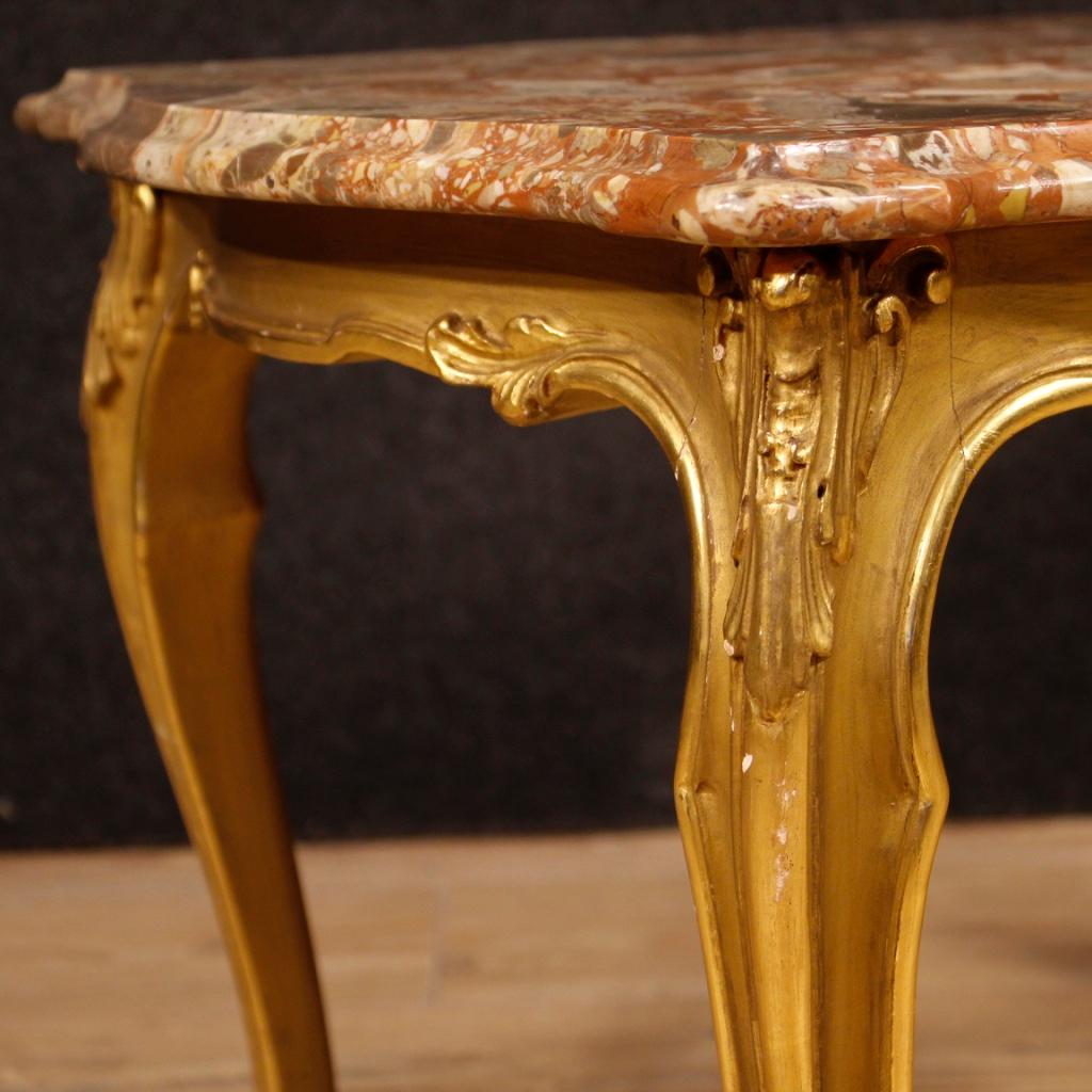 20th Century Gilt Wood with Marble Top Italian Coffee Table, 1950 4