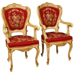 20th Century in Wood, Plaster and Fabric Venetian Armchairs, 1970
