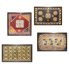 Set of four framed 20th Century Indian Antique Hand-Embroidered Textiles 