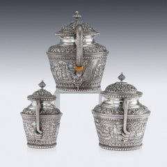 20th Century Indian Karachi-Cutch Solid Silver Tea Set, J Manikrai, circa 1900