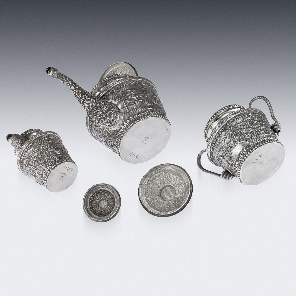 20th Century Indian Karachi-Cutch Solid Silver Tea Set, J Manikrai, circa 1900 1